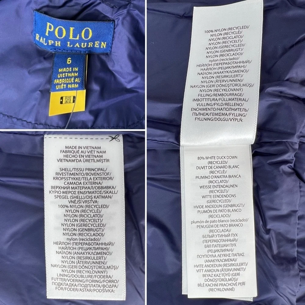 Polo Ralph Lauren Down Puffer Vest Children’s Size 6 Navy Blue Warm Ski New NWT